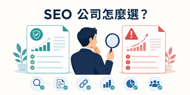 seo-company.pngSEO 公司選擇示意圖，比較透明服務方案與不合理的排名保證。